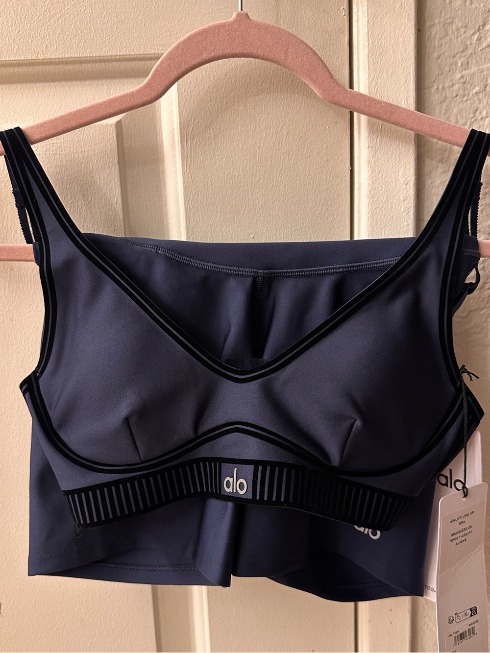 ALO Yoga Navy Airlift Lineup Sports Bralette and Shorts